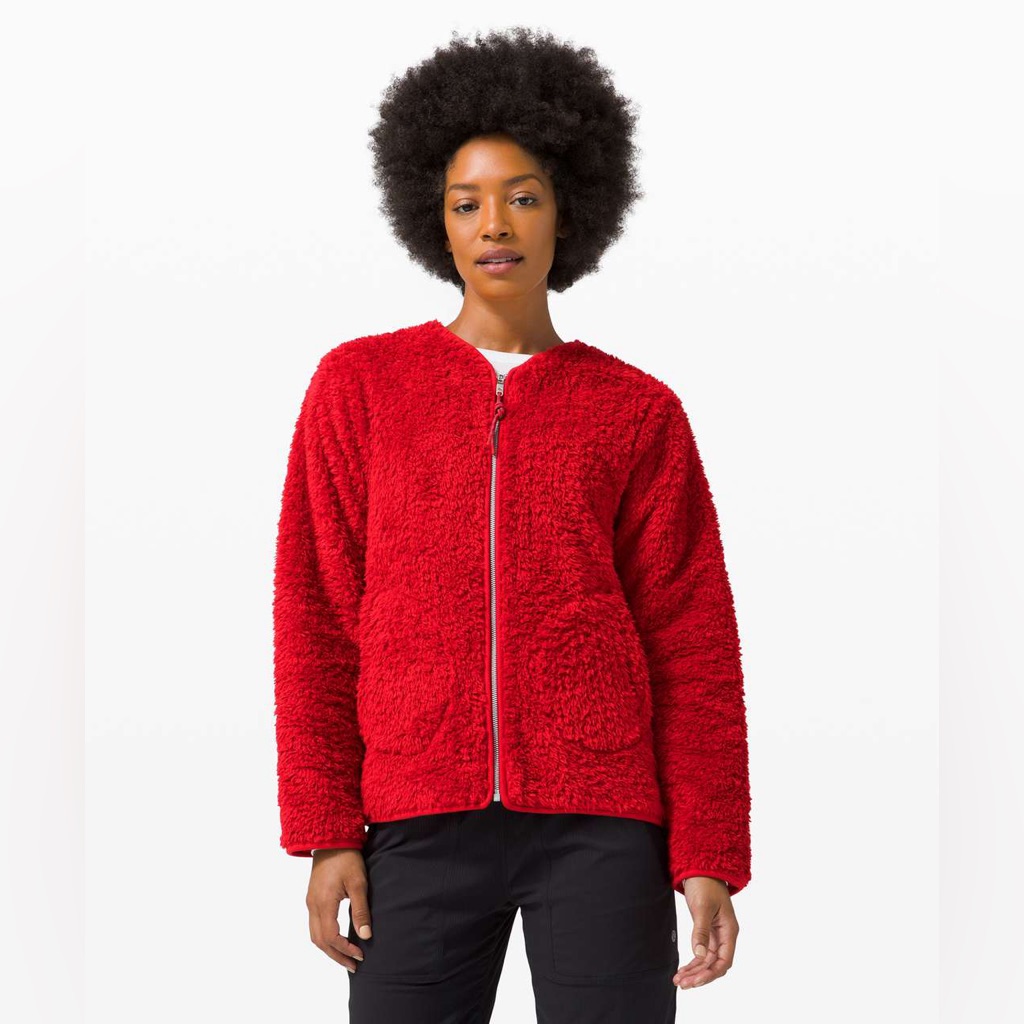 Lululemon Oh So Sherpa Full Zip - Dark Red Fuzzy Faur Fur Teddy Jacket Coat